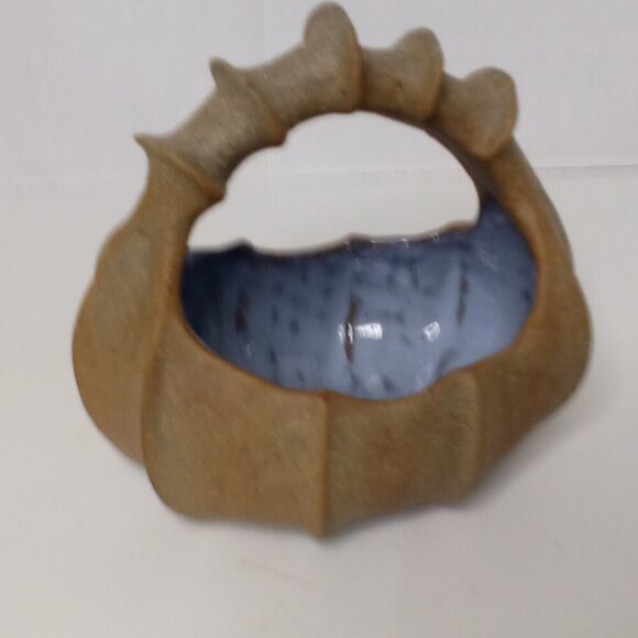 Ceramic Basket With Handle Rustic Cottagecore Inside Glazed Outside Raw 5" x 6" - Picture 3 of 12
